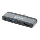 Manhattan Dock/hub de voyage USB-C, 4 ports : HDMI, USB-A, USB-C et audio 3,5 mm, avec Power Delivery (PD) 100 W - nécessite un chargeur USB-C externe (non inclus). Alimenté par USB (aucune alimentation externe requise) lorsque le PD n'est pas utilisé