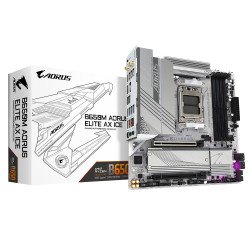GIGABYTE B650M AORUS ELITE AX ICE Carte mère - AMD Ryzen série 9000, VRM 12+2+2 phases, jusqu'à 8000 MHz DDR5 (OC), 1xPCIe 5.0 + 1xPCIe 4.0 M.2, LAN 2,5 GbE, WIFI 6E, USB 3.2 Gen 2x2 GIGABYTE B650M AORUS ELITE AX ICE Carte mère - AMD Ryzen série 9000, VRM 12+2+2 phases, jusqu'à 8000 MHz DDR5 (OC), 1xPCIe 5.0 + 1xPCIe 4.0 M.2, LAN 2,5 GbE, WIFI 6E, USB 3.2 Gen 2x2