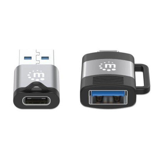 Manhattan Kit 2 pièces : adaptateurs USB-C vers USB-A et USB-A vers USB-C, conversions mâle/femelle, 5 Gbit/s (USB 3.2 Gen 1 / USB 3.0), noir/argent, garantie à vie