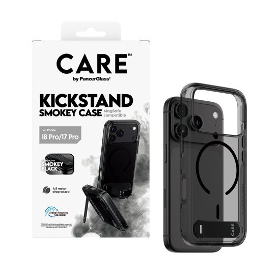 PanzerGlass CARE™ by ® Kickstand Case Smokey w. Black MagSafe iPhone 2026 Pro | 17 Pro coque de protection pour téléphones portables Housse Transparent
