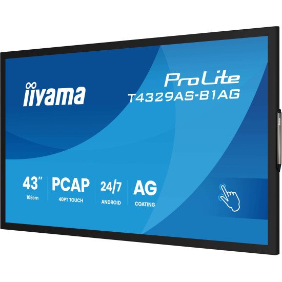 iiyama T4329AS-B1AG Écran d'affichage dynamique Écran plat interactif 108 cm (42.5") LED Wifi 500 cd/m² 4K Ultra HD Noir Écran tactile Intégré dans le processeur Android 24/7 iiyama T4329AS-B1AG Écran d'affichage dynamique Écran plat interactif 108 cm (42.5") LED Wifi 500 cd/m² 4K Ultra HD Noir Écran tactile Intégré dans le processeur Android 24/7