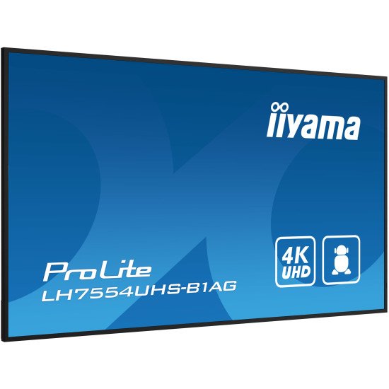 iiyama LH7554UHS-B1AG affichage de messages Panneau plat de signalisation numérique 190,5 cm (75") LCD Wifi 500 cd/m² 4K Ultra HD Noir Intégré dans le processeur Android 11 24/7