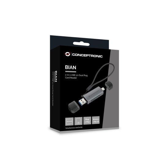 Conceptronic BIAN05G lecteur de carte mémoire USB 3.2 Gen 1 (3.1 Gen 1) Type-A/Type-C Gris