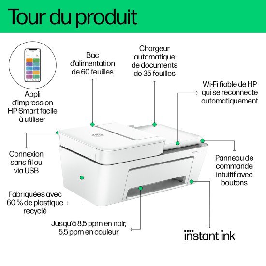 HP Imprimante Tout-en-un HP DeskJet 4220e, Couleur, Imprimante pour Domicile, Impression, copie, numérisation, HP+; Éligibilité HP Instant Ink; Numériser vers PDF