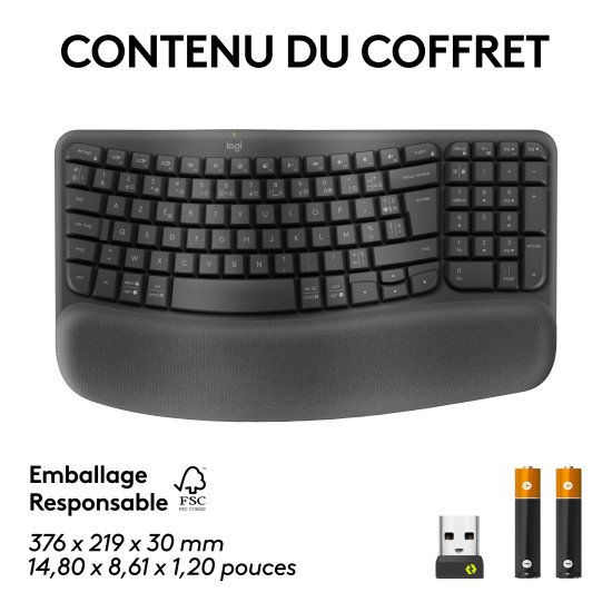 Logitech Wave Keys clavier ergonomique sans fil avec repose-poignets rembourré