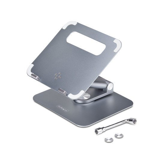 StarTech.com Support Télescopique pour PC Portable, Base Pivotante à 360°, Support Rotatif pour Bureau, Hauteur et Inclinaison Réglables, Poids Max 5kg, Construction en Aluminium, Design Portable