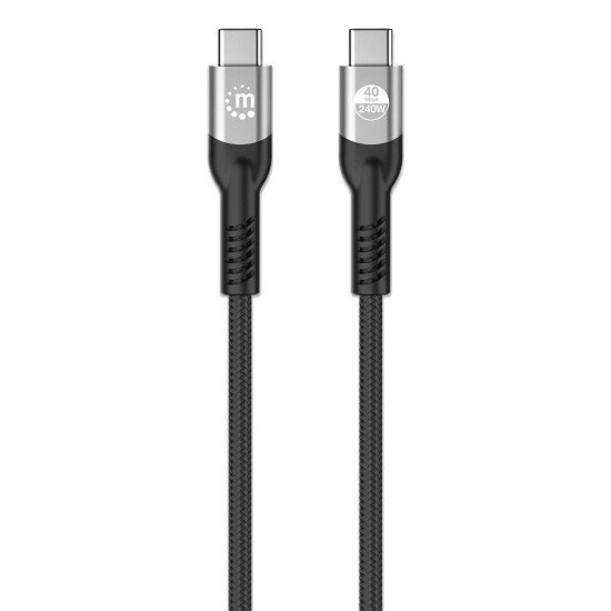 Manhattan Câble USB-C vers USB-C haute vitesse (240 W), 2 m, charge ordinateur portable + données et vidéo rapides, compatible tous PC portables (un chargeur mural USB-C de 240 W supplémentaire est nécessaire), transferts jusqu'à 40 Gbit/s, noir, garantie