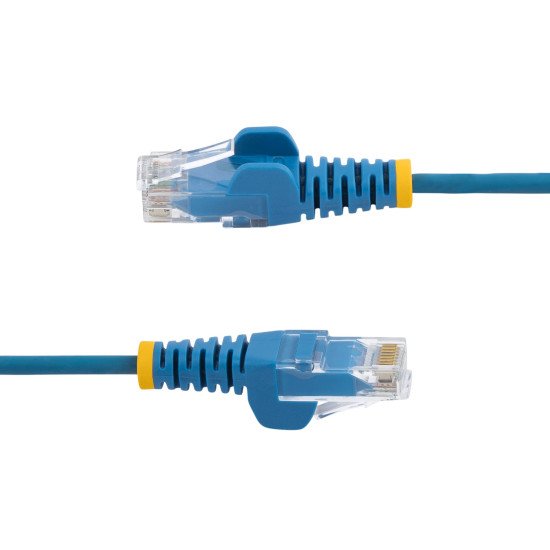 StarTech.com Câble Ethernet CAT6 Bleu Fin de 15m, Sans Accroc, 100W PoE, UTP, LSZH, Fil de Cuivre Pur 28AWG, Cordon Patch Réseau RJ45 avec Serre-Câble, Contrôlé Fluke