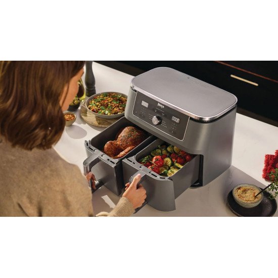 Ninja DZ400EU friteuse Double 9,5 L Autonome 2470 W Friteuse d'air chaud Gris Ninja DZ400EU friteuse Double 9,5 L Autonome 2470 W Friteuse d'air chaud Gris