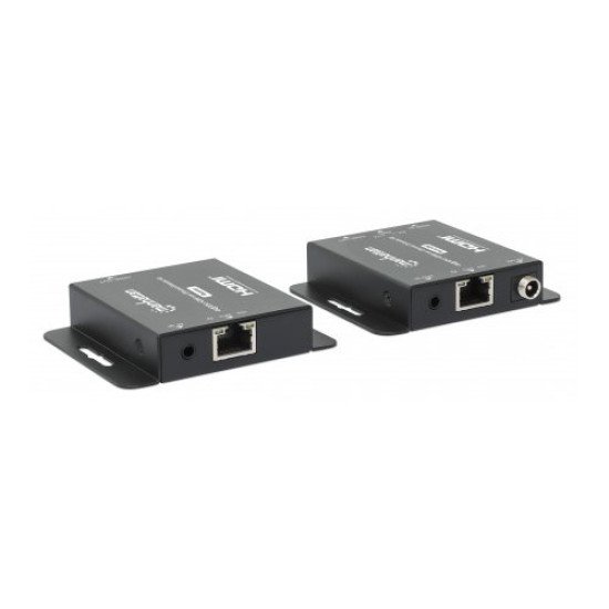 Manhattan Kit d'extension HDMI 4K sur Ethernet, étend 4K@30 Hz jusqu'à 40 m ou 1080p@60 Hz jusqu'à 70 m via câble Cat6, émetteur et récepteur, alimentation par câble (PoC), noir, garantie de 3 ans