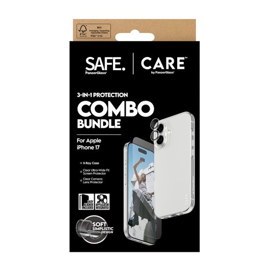 PanzerGlass SAFE. | CARE by ® 3-in-1 Fashionable Combo Bundle iPhone 17 Protection d'écran transparent Apple 1 pièce(s)