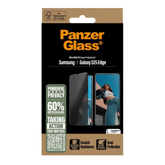 PanzerGlass ® Privacy Screen Protector Samsung S25 Edge | Ultra-Wide Fit Protection d'écran transparent 1 pièce(s) PanzerGlass ® Privacy Screen Protector Samsung S25 Edge | Ultra-Wide Fit Protection d'écran transparent 1 pièce(s)