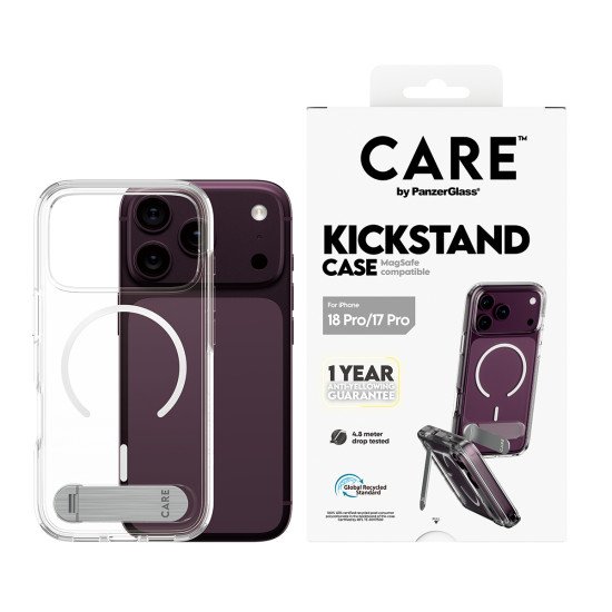 PanzerGlass CARE™ by ® Kickstand Case Transparent w. White MagSafe iPhone 2026 Pro | 17 Pro coque de protection pour téléphones portables Housse