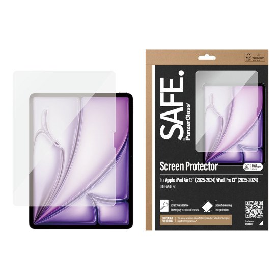 PanzerGlass SAFE. by ® Screen Protector iPad Air 13'' (2024-2026) |iPad Pro 13'' (2024-2025) | Ultra-Wide Fit Protection d'écran transparent Apple 1 pièce(s)