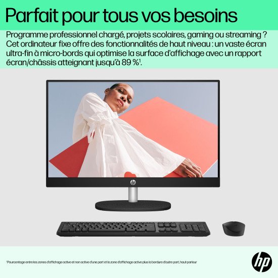 HP 24-cr0060nb AMD Ryzen™ 5 7520U 60,5 cm (23.8") 1920 x 1080 pixels PC All-in-One 16 Go LPDDR5-SDRAM 512 Go SSD Windows 11 Home Wi-Fi 6 (802.11ax) Noir