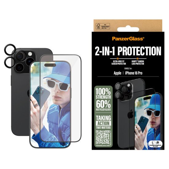 PanzerGlass ® 2-in-1 Bundle iPhone 16 Pro Protection d'écran transparent Apple 1 pièce(s)