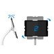 Manhattan Support de sol antivol pour tablette et iPad, universel, rotation 360°, inclinaison +20° à -110°, verrouillable, blanc, pour tablettes 7,9"–11", hauteur réglable 790 à 1190 mm, fixation à l'arrière au sol possible