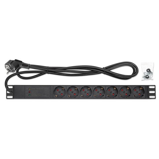 Intellinet Unité de distribution d'alimentation (PDU) 19" 1U à 7 prises EU, protection contre les surtensions (500 joules / 19 500 A), 16 A, montage horizontal, prises EU CEE 7/3, câble d'alimentation 3 m, sortie, montage en rack, garantie trois ans