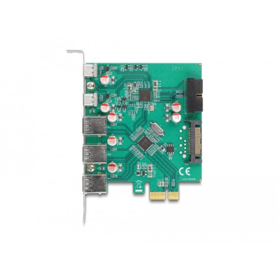 DeLOCK USB 5 Gbps PCI Express x1 carte vers 3 x Type-A externes + 2 x USB Type-C externes femelles et 1 x USB 19 broches interne mâle