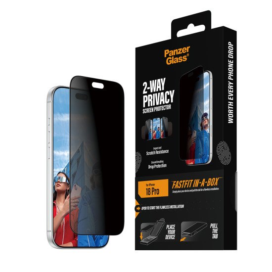 PanzerGlass ® 2-Way Privacy Screen Protector iPhone 2026 Pro | Ultra-Wide Fit w. FASTFIT IN-A-BOX Protection d'écran transparent 1 pièce(s)