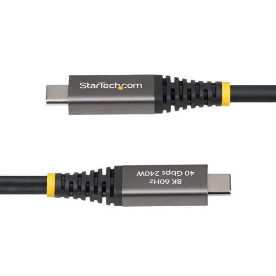 StarTech.com Câble USB4 Actif de 2m, 40 Gbps, 240 W PD, 8K 60 Hz/4K 240 Hz DP2.1 DP40, Gaine en TPE, Câble USB-C Compatible Thunderbolt 4 - Cordon USB-C Noir