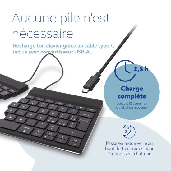 R-Go Tools Clavier ergonomique R-Go Split Break avec logiciel de pause, clavier ergonomique divisé, QWERTY (IT), bluetooth, noir