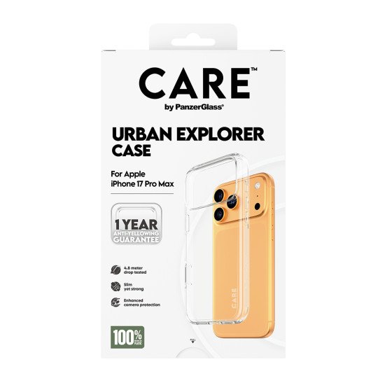 PanzerGlass CARE by ® Flagship Case Transparent Urban Explorer w. Clear Frame iPhone 17 Pro Max coque de protection pour téléphones portables Housse PanzerGlass CARE by ® Flagship Case Transparent Urban Explorer w. Clear Frame iPhone 17 Pro Max coque de protection pour téléphones portables Housse