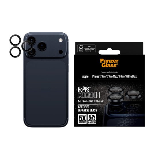 PanzerGlass ® Hoops® Ceramic II Camera Lens Protector iPhone 17 Pro | iPhone 17 Pro Max | iPhone 16 Pro | 16 Pro Max Protection d'écran transparent Apple 1 pièce(s)