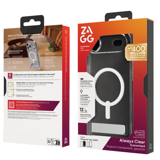 ZAGG Crystal Palace Snap Kickstand (Button Cover) coque de protection pour téléphones portables 16 cm (6.3") Housse Transparent ZAGG Crystal Palace Snap Kickstand (Button Cover) coque de protection pour téléphones portables 16 cm (6.3") Housse Transparent