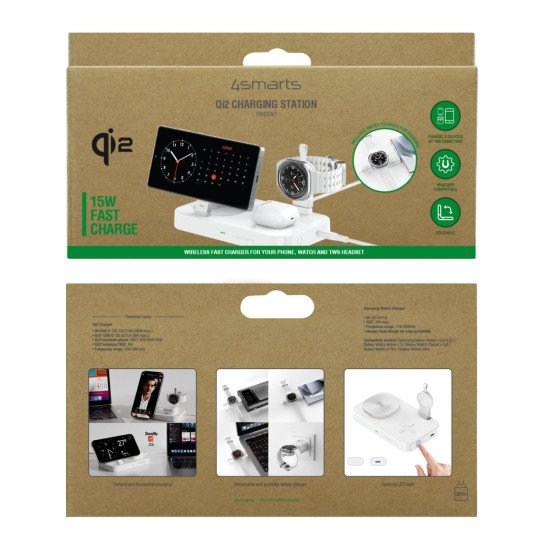 4smarts 541368 chargeur d'appareils mobiles Casques, Smartphone, Smartwatch Blanc Secteur Recharge sans fil Charge rapide Intérieure