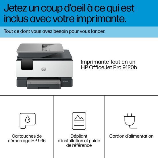 HP OfficeJet Pro Imprimante tout-en-un 9120b, Couleur, Imprimante pour Maison et Bureau à domicile, Impression, copie, scan, fax, Sans fil; Impression recto-verso; Numérisation recto-verso; Numérisation vers e-mail; Numérisation vers PDF; Télécopie; Port 