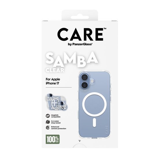 PanzerGlass CARE by ® Fashionable Case Samba Transparent w. White MagSafe iPhone 17 coque de protection pour téléphones portables Housse PanzerGlass CARE by ® Fashionable Case Samba Transparent w. White MagSafe iPhone 17 coque de protection pour téléphones portables Housse