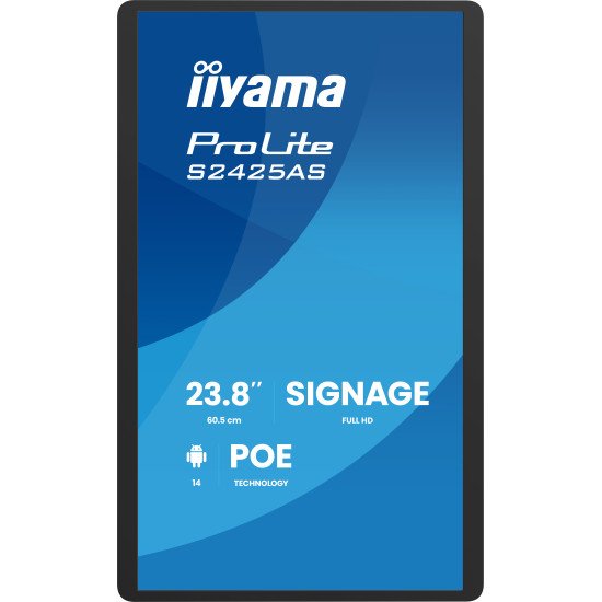 iiyama ProLite S2425AS-B1P Écran plat de signalisation numérique 60,5 cm (23.8") LCD Wifi 500 cd/m² Full HD Noir Intégré dans le processeur Android 14 24/7