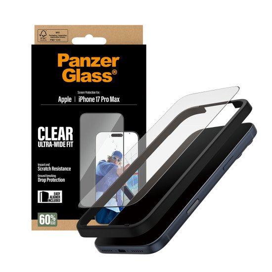PanzerGlass ® Screen Protector iPhone 17 Pro Max | Ultra-Wide Fit w. EasyAligner Protection d'écran transparent Apple 1 pièce(s) PanzerGlass ® Screen Protector iPhone 17 Pro Max | Ultra-Wide Fit w. EasyAligner Protection d'écran transparent Apple 1 pièce(s)