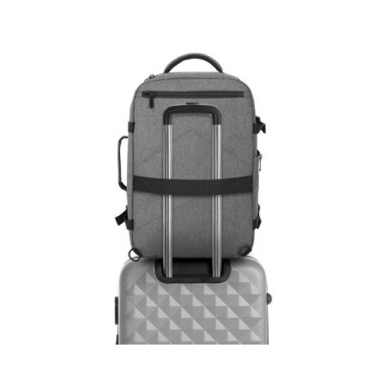 Manhattan Sac à dos de voyage Rome 17,3", 2 compartiments (PC jusqu'à 17,3" + tablette jusqu'à 11"), format cabine avion, 40 L, multiples poches, 3 pochettes souples, 2 poignées, bretelles escamotables, gris clair