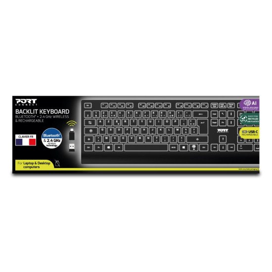 Port Designs PORT Connect 911251QWI clavier Universel RF sans fil + Bluetooth QWERTY US International Noir