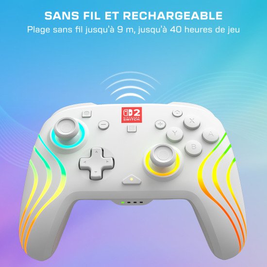 Turtle Beach Afterglow Wave Blanc Manette de gaming RGB sans fil Sous licence officielle pour Nintendo Switch 2