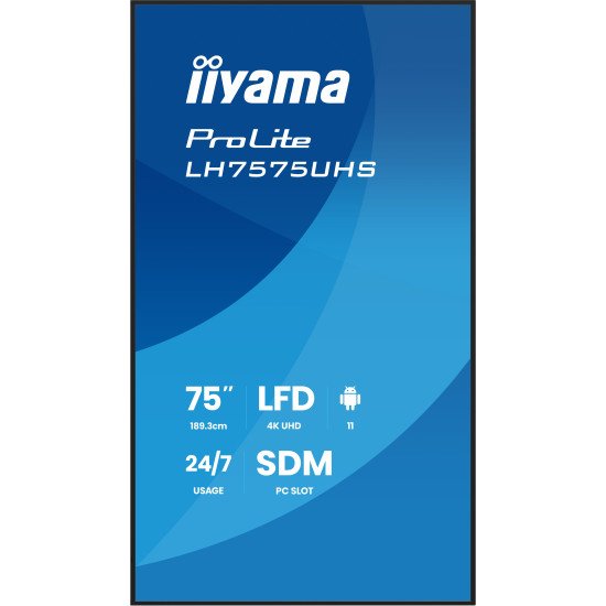 iiyama LH7575UHS-B2AG Écran d'affichage dynamique Écran plat de signalisation numérique 190,5 cm (75") LCD Wifi 500 cd/m² 4K Ultra HD Noir Intégré dans le processeur Android 11 24/7 iiyama LH7575UHS-B2AG Écran d'affichage dynamique Écran plat de signalisation numérique 190,5 cm (75") LCD Wifi 500 cd/m² 4K Ultra HD Noir Intégré dans le processeur Android 11 24/7