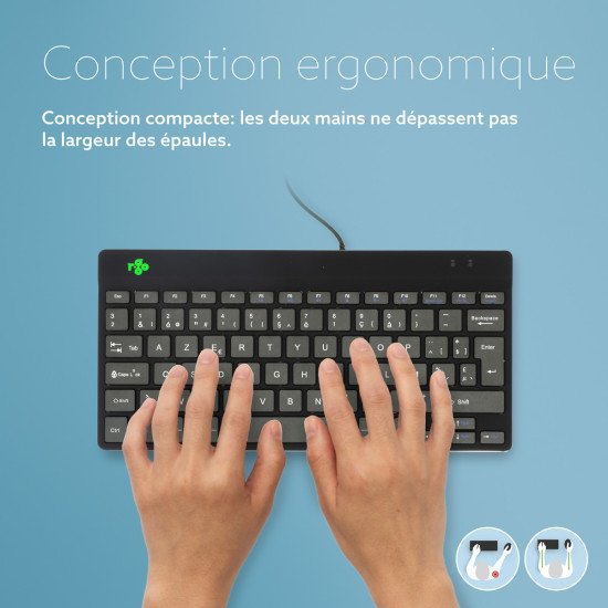 R-Go Tools Clavier ergonomique R-Go Compact Break, clavier compact avec logiciel de pause, AZERTY (BE), filaire, noir
