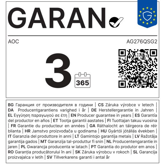 AOC AGON PRO AG276QSG2 écran PC 68,6 cm (27") 2560 x 1440 pixels Quad HD Noir, Gris