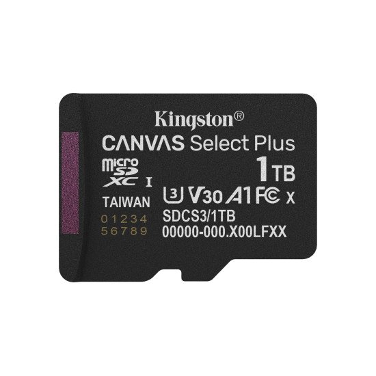 Kingston Technology 1TB microSDXC Canvas Select Plus Gen3 150MB/s A1 (Adaptateur SD inclus)