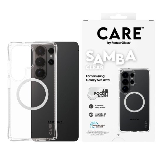PanzerGlass CARE™ by ® Samba Case Transparent w. White Qi Samsung Galaxy S26 Ultra coque de protection pour téléphones portables 17,5 cm (6.9") Housse