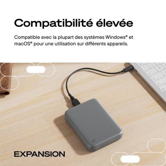 Seagate Expansion disque dur externe 2 To 2.5" USB Type-C Noir