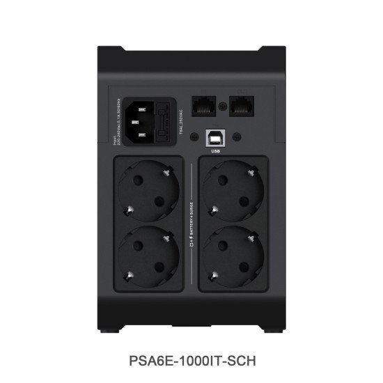 Vertiv PowerUPS 200 Essential PSA6E-1000IT-SCH, 1 000 VA/525 W, AVR, batteries remplaçables par l'utilisateur, batterie de secours, 4 prises Schuko, garantie deux ans