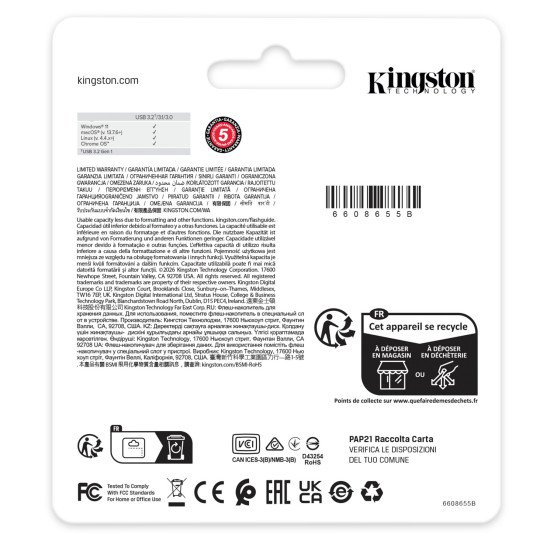 Kingston Technology DataTraveler 64 Go Kyson USB 3.2 Gen 1 en métal, jusqu'à 220 Mo/s