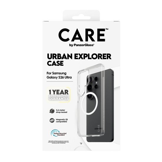 PanzerGlass CARE™ by ® Urban Explorer Case Transparent w. White Qi Samsung Galaxy S26 Ultra coque de protection pour téléphones portables Housse