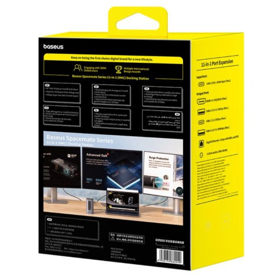 Baseus B00568101813-01 station d'accueil Avec fil USB 3.2 Gen 1 (3.1 Gen 1) Type-C Gris