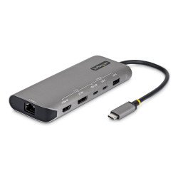 StarTech.com Adaptateur Multiport USB4, Double Sortie 4K Sans Pilote pour macOS et Windows, Recharge Power Delivery 140W, Hub 3 Ports 10 Gbps, 2,5 GbE, Mini Dock