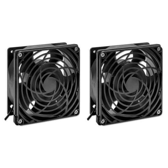 Intellinet Unité de ventilation à 2 ventilateurs pour armoires murales 19", montage en toiture, câble d'alimentation 1,8 m avec prise EU CEE 7/7, format 120 × 120 mm, kit de mise à la terre inclus, noire, garantie à vie