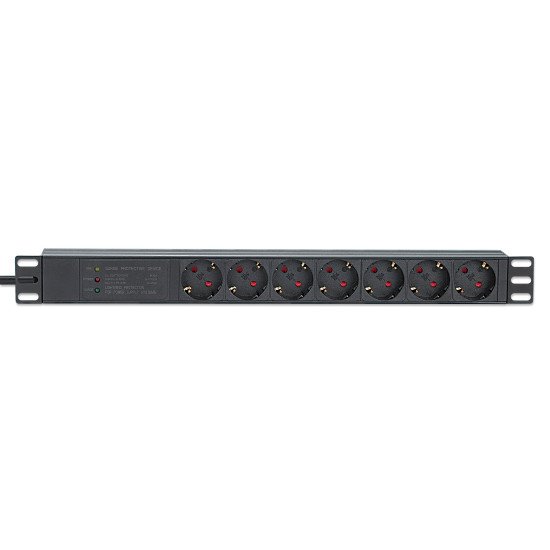 Intellinet Unité de distribution d'alimentation (PDU) 19" 1U à 7 prises EU, protection contre les surtensions (500 joules / 19 500 A), 16 A, montage horizontal, prises EU CEE 7/3, câble d'alimentation 3 m, sortie, montage en rack, garantie trois ans